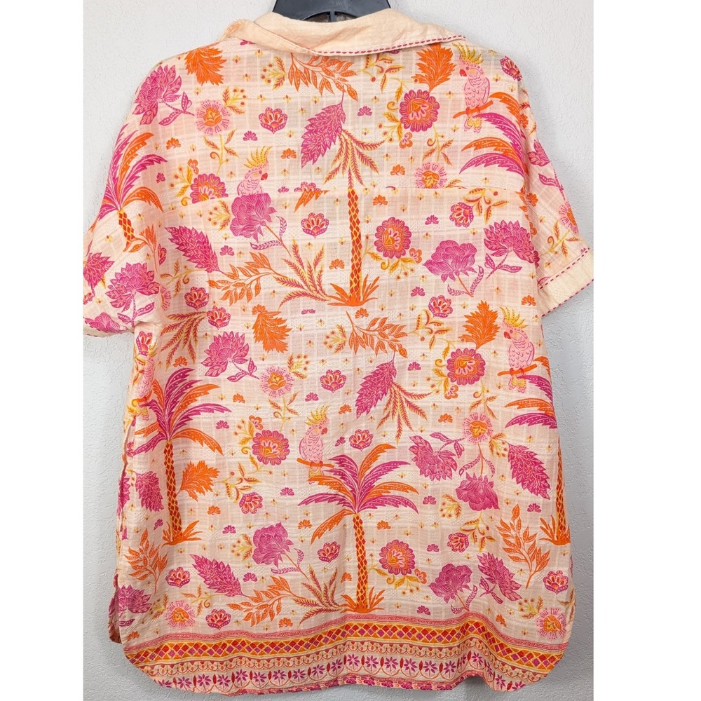 Haute Hippie Womens Large Floral Print Tunic Top Blouse Shirt Pink Hawaiian - Picture 4 of 8